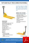 TUFF Hand Pallet Truck Nylon Wheels Data Sheet